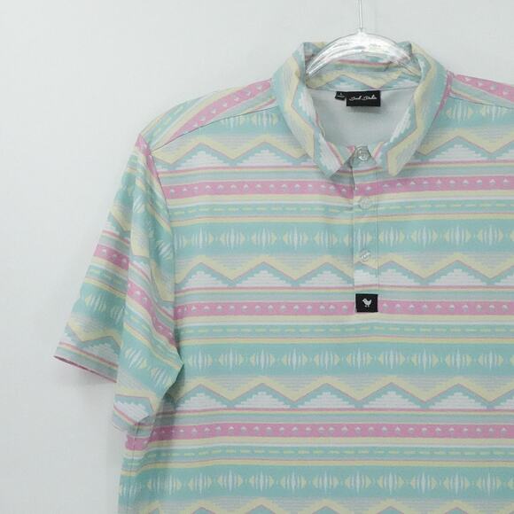 Bad Birdie Polo Shirt Mens Large Mint Pink Pastel Aztec Stripe Golf Performance - Picture 4 of 15